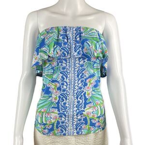 Lilly Pulitzer Wiley Ruffle Tube Top in Bay Blue, size XS - EUC